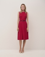 Sleeveless midi dress in red crepe