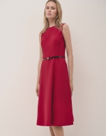 Sleeveless midi dress in red crepe