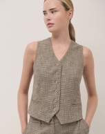 Beige and blue masculine-cut microprint tailored vest 