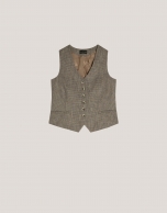 Beige and blue masculine-cut microprint tailored vest 