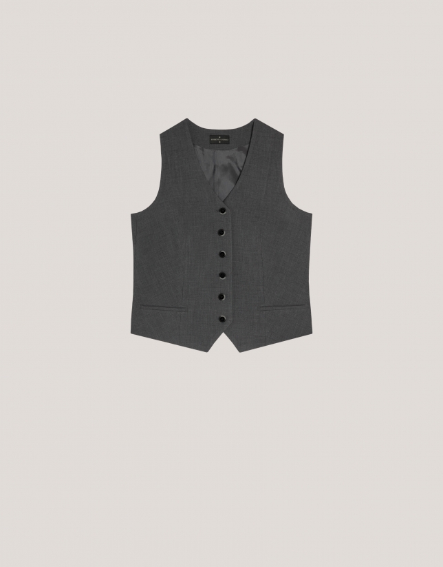 Masculine-cut double tailored vest in grey double crepe