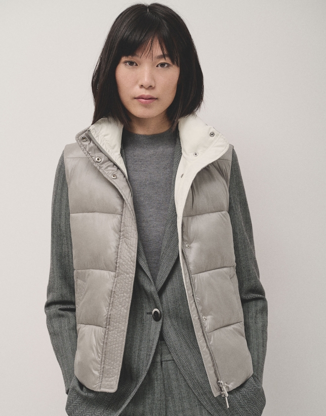 Grey quilted vest with ecru lining Woman Roberto Verino