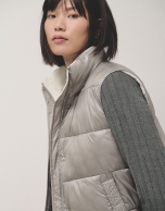 Grey quilted vest with ecru lining