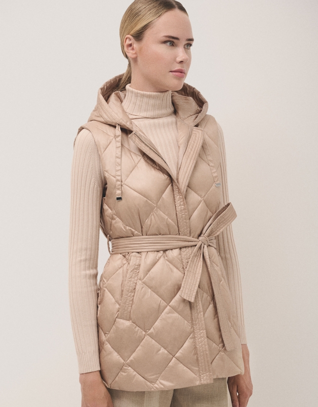 Long black diamond quilted vest