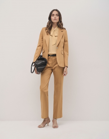 Mustard satin cotton suit jacket with one button