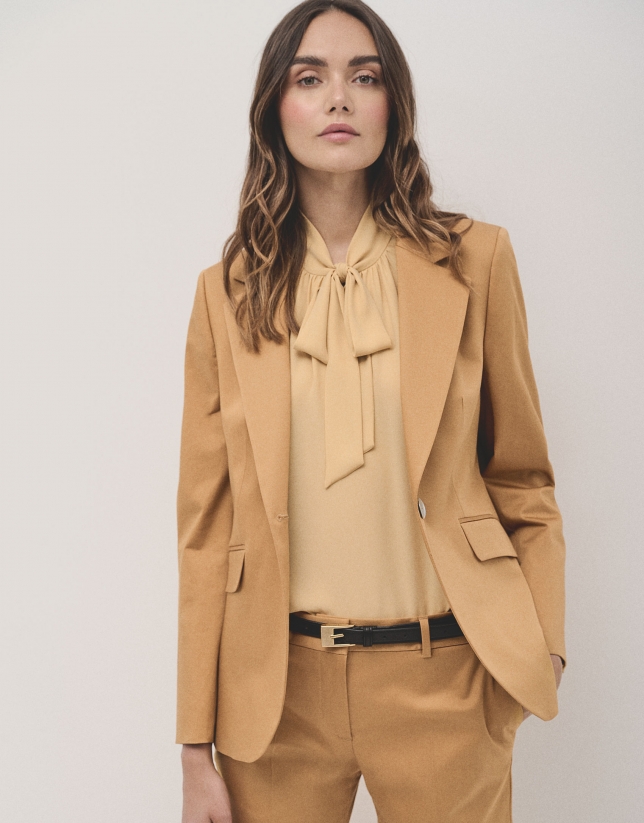 Mustard satin cotton suit jacket with one button