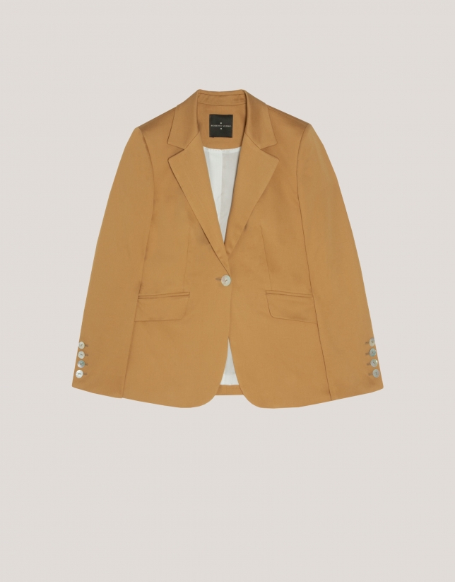 Mustard satin cotton suit jacket with one button