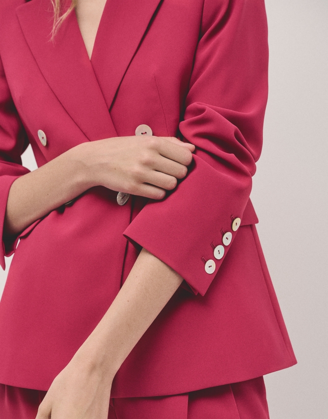 Raspberry double-breasted crepe blazer