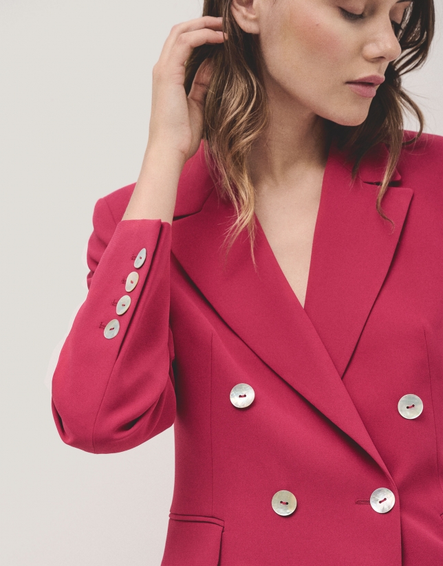 Raspberry double-breasted crepe blazer