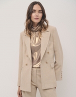 Beige double-breasted blazer in double crepe 