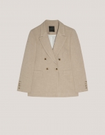 Beige double-breasted blazer in double crepe 