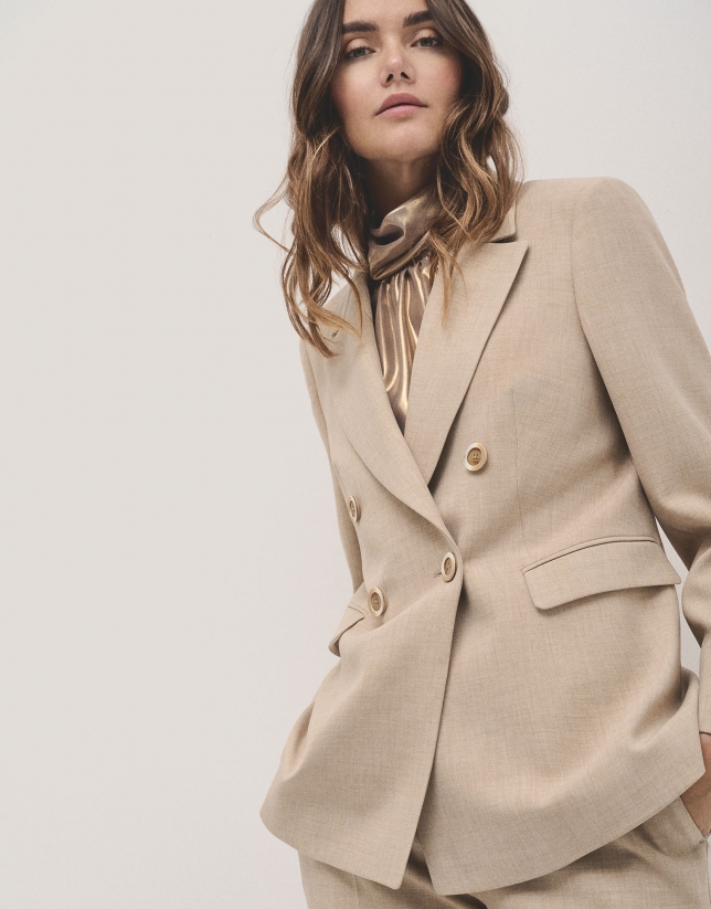 Beige double-breasted blazer in double crepe 