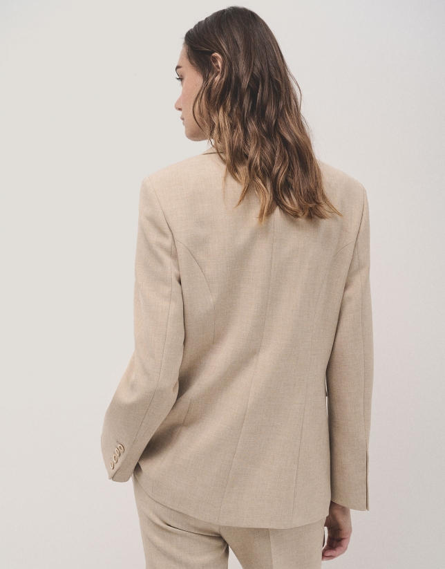 Beige double-breasted blazer in double crepe 