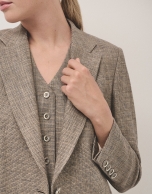 Beige and blue microprint blazer with one button