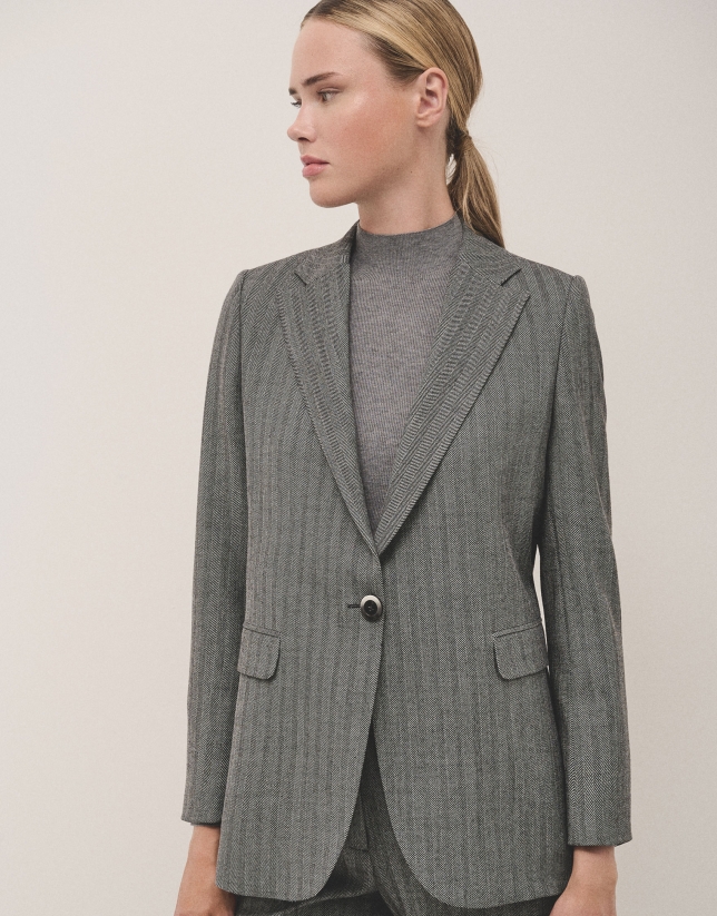 Marengo grey herringbone blazer with one button Roberto Verino