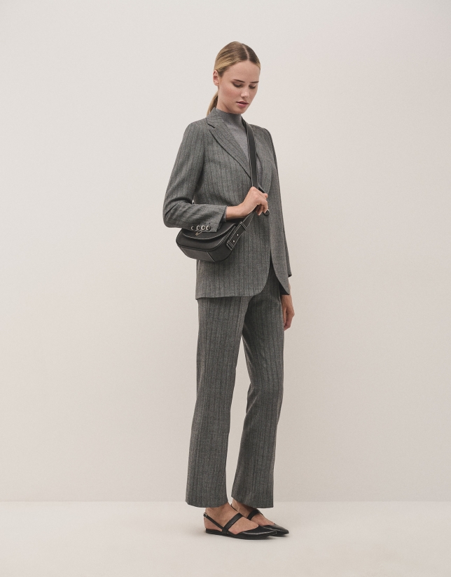 Marengo grey herringbone blazer with one button