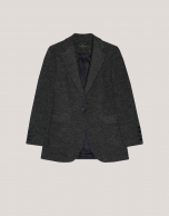 Blue herringbone blazer in wool with one button