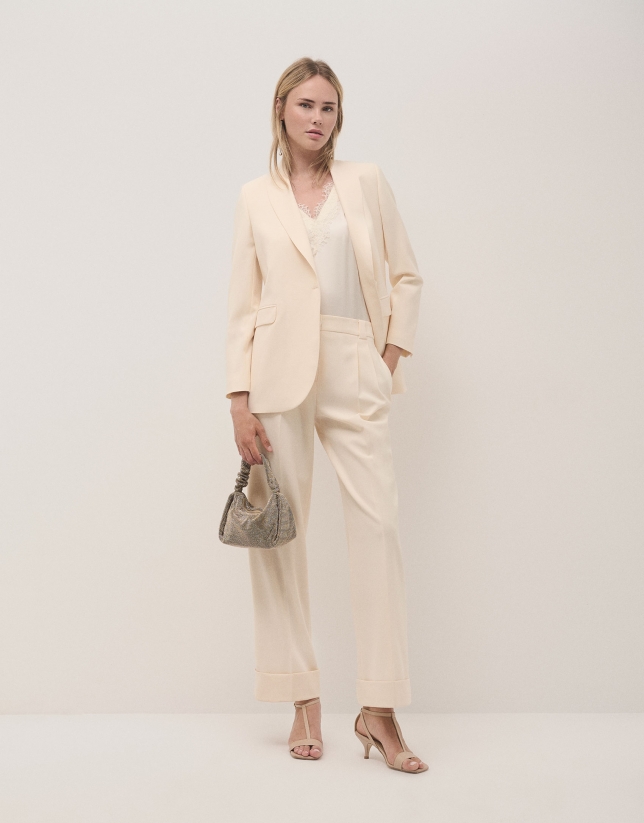 Ecru crepe tuxedo blazer