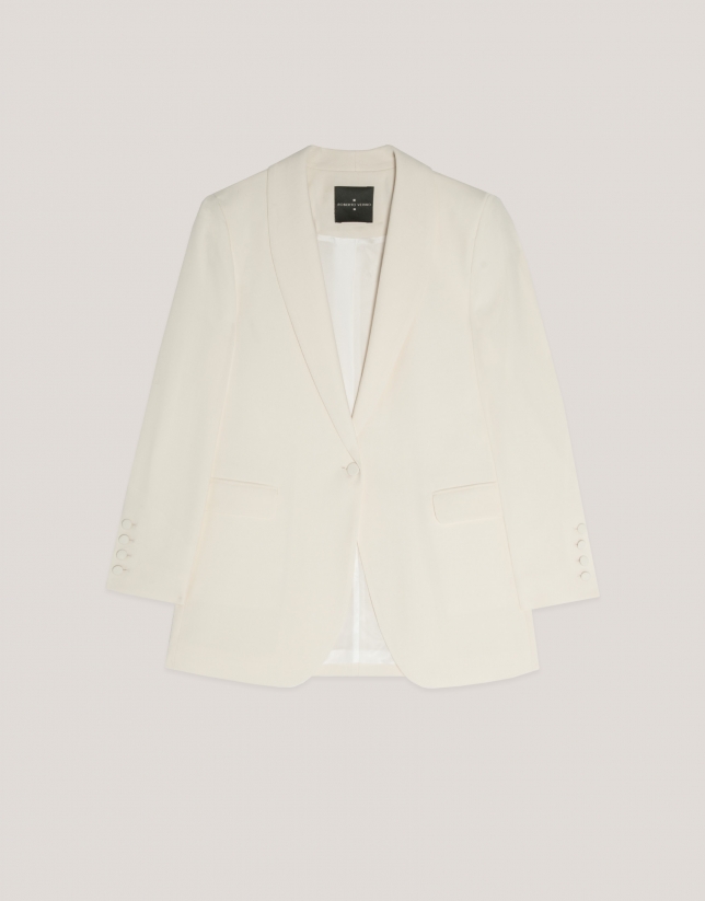 Ecru crepe tuxedo blazer