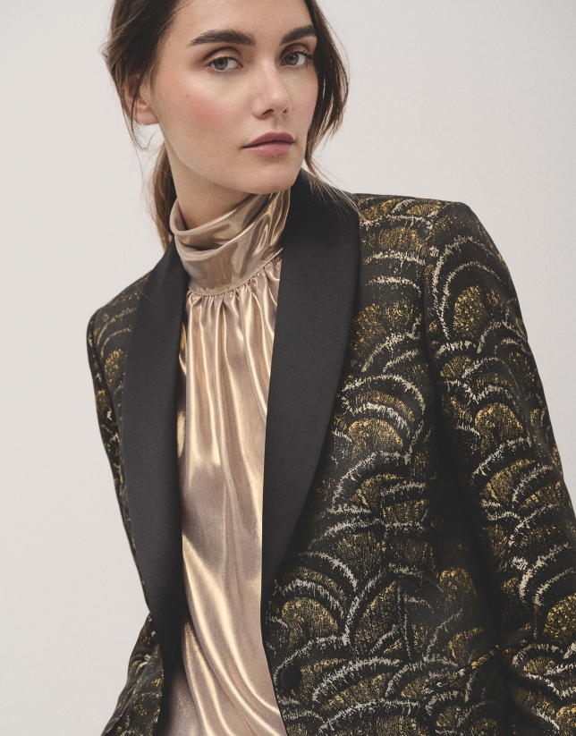 Golden wave jacquard tuxedo jacket with one button