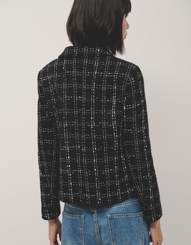 Short black and white square tile-colored jacket