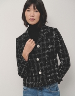 Short black and white square tile-colored jacket