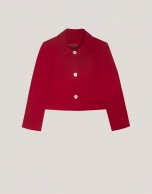 Short red crepe jacket with pockets on waist