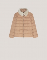 Camel down jacket with furry collar