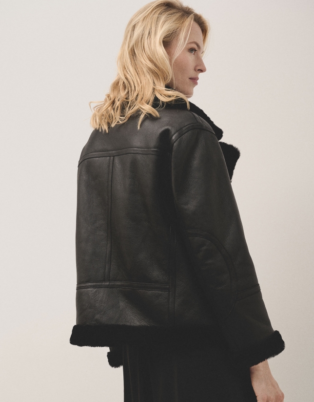 Black double faced leather jacket