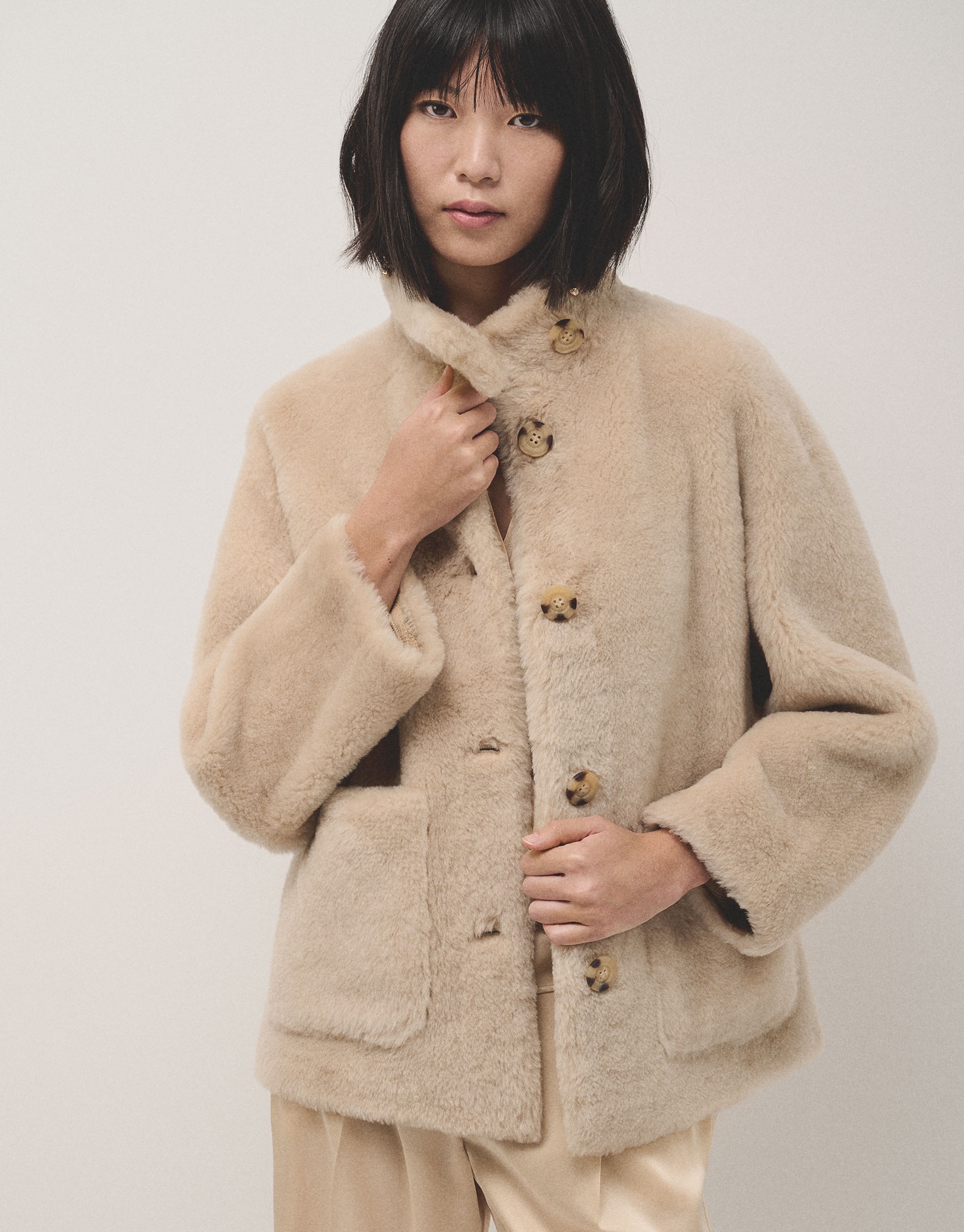 Beige fur jacket