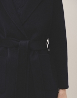 Short navy double-faced coat with belt