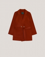 Short tile-color double-faced coat with belt