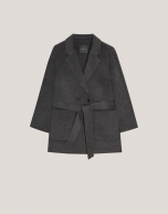 Short grey double-faced coat with belt