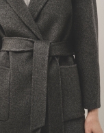 Short grey double-faced coat with belt