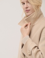 Beige three-quarter double-faced cloth parka with double breast closure