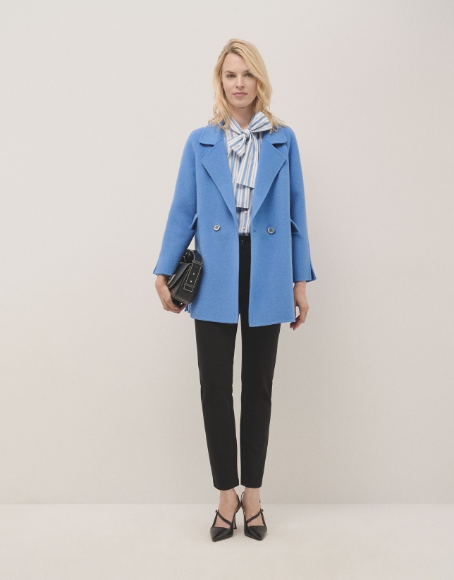 Blue three-quarter double-faced coat