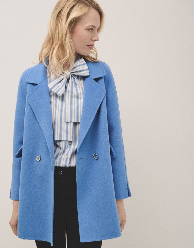 Blue three-quarter double-faced coat