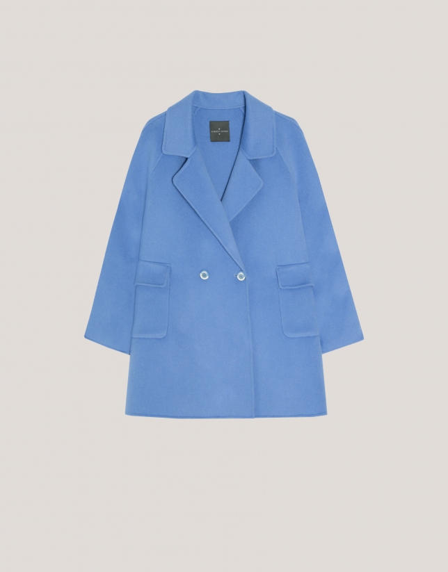 Blue three-quarter double-faced coat