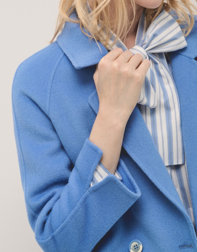 Blue three-quarter double-faced coat