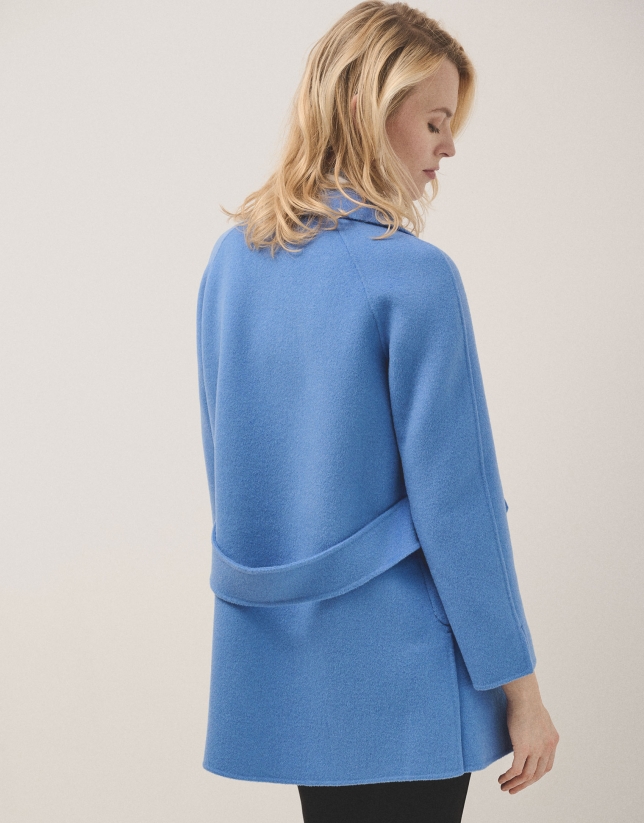 Blue three-quarter double-faced coat