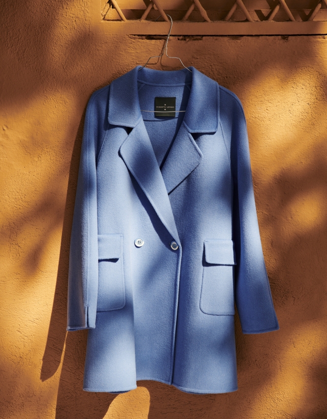 Blue three-quarter double-faced coat