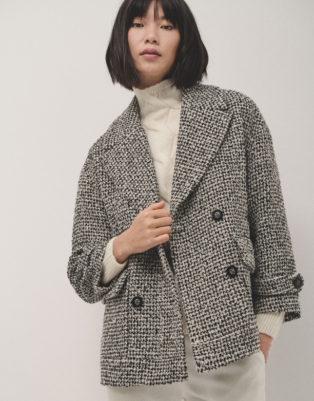 Black and white three quarter tweed coat Roberto Verino