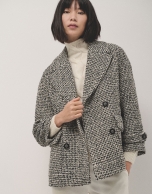 Black and white three-quarter tweed coat