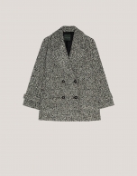 Black and white three-quarter tweed coat