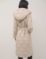 Long beige diamond quilted coat 