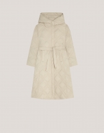 Long beige diamond quilted coat 