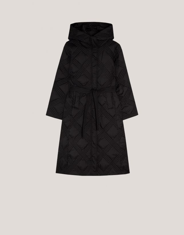 Long black diamond quilted coat 