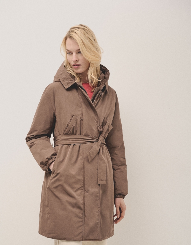 Down brown oversize parka