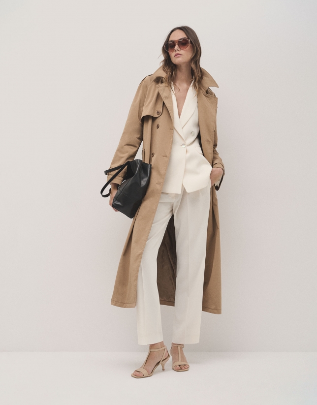 Classic long beige raincoat