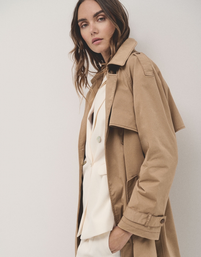 Classic long beige raincoat